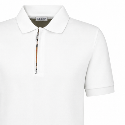 Burberry Mens Hartford Zip Polo Shirt - White