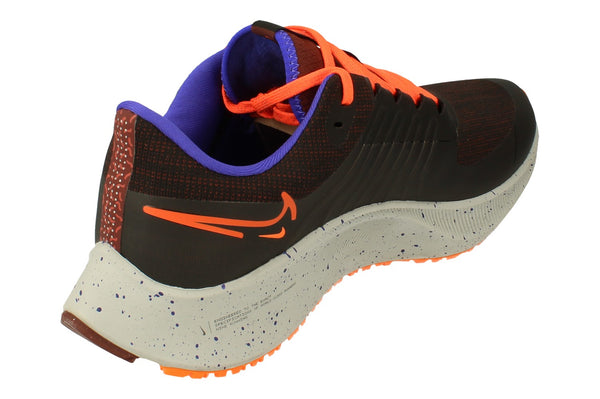 A front left angle of the Nike Air Zoom Pegasus 38 Shield highlighting the upper water-resistant material. 